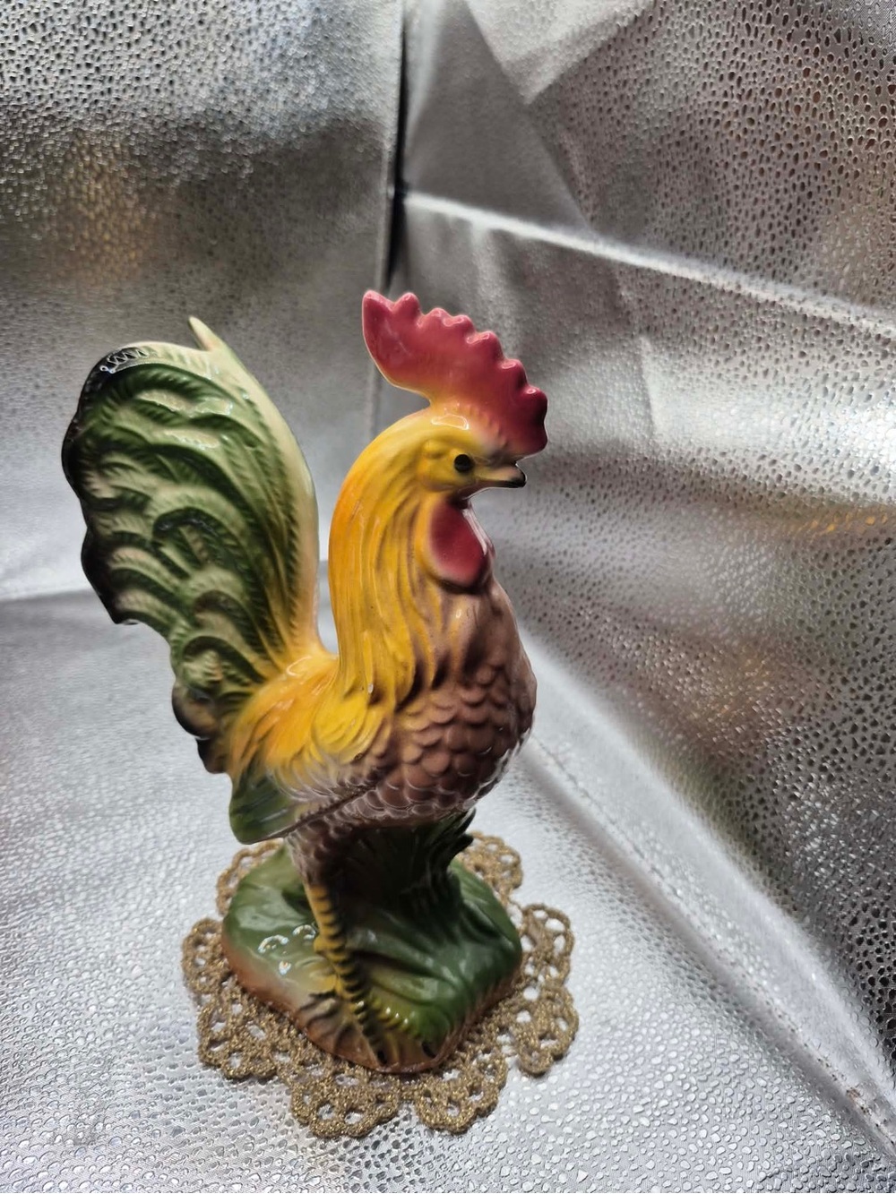 MCM Majolica Rooster Statue 10” Cottagecore Farmhouse Decor Vintage Chicken